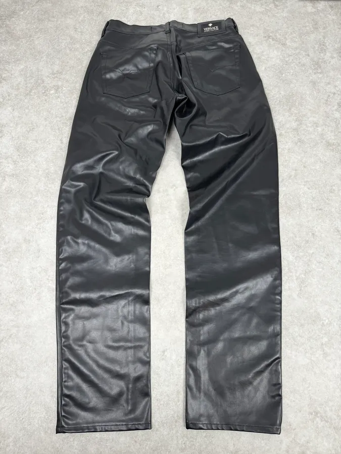 2000s Versace Black Eco Slim Leather Biker Pants - Image 5