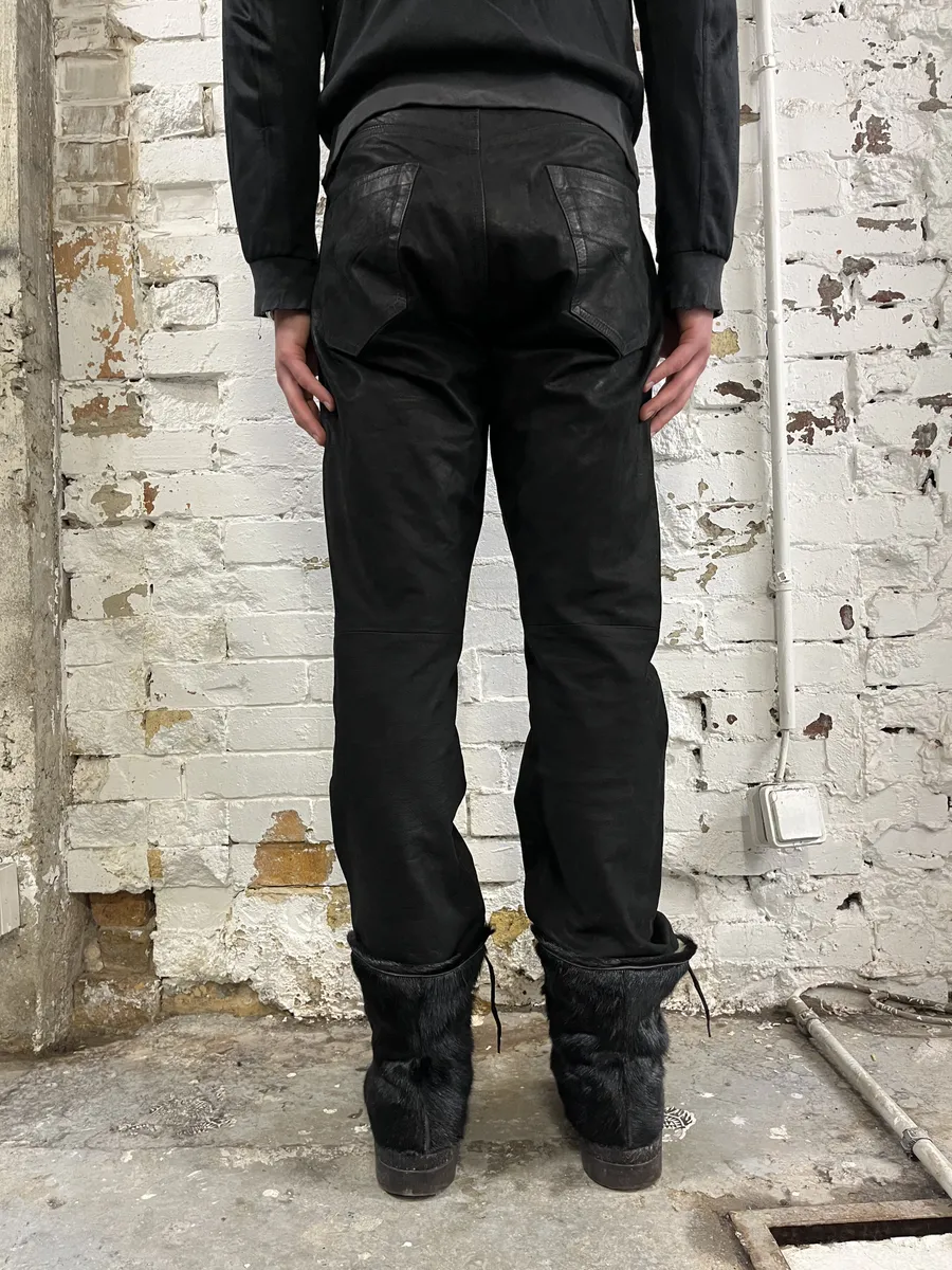 2000s Versace Black Eroded Leather Pants - Image 2