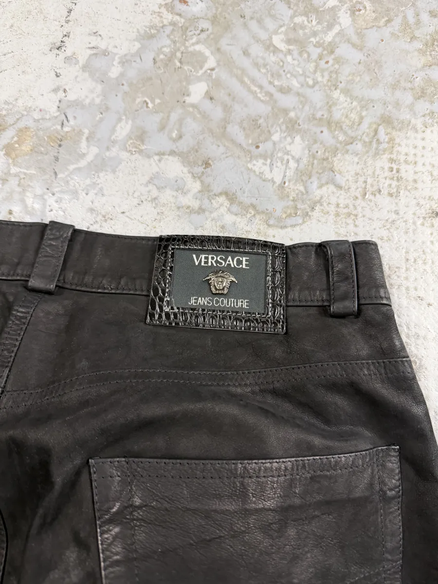 2000s Versace Black Eroded Leather Pants - Image 7