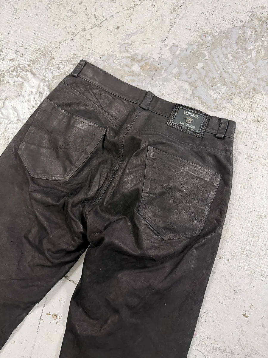 2000s Versace Black Eroded Leather Pants - Image 8