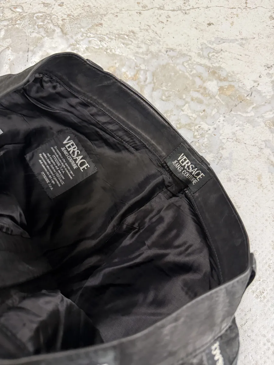 2000s Versace Black Eroded Leather Pants - Image 9