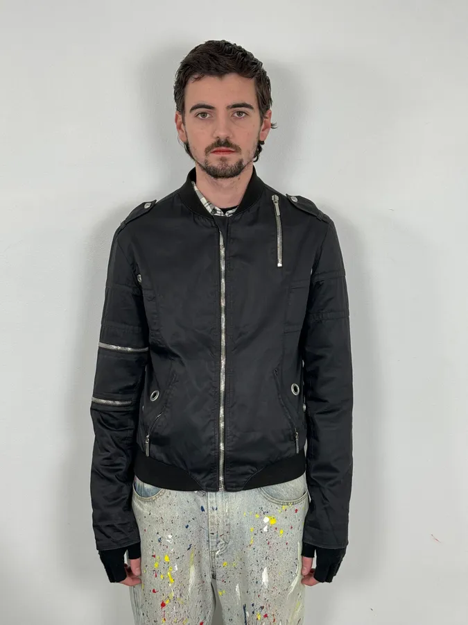 2000s Versace Black Eyled Multi Zips Jacket - Image 2