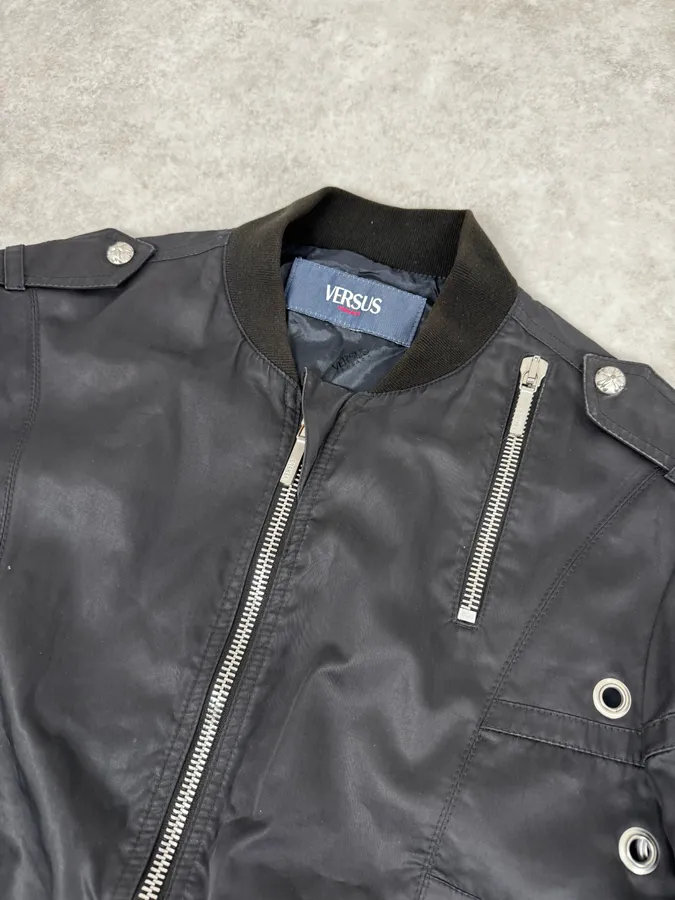 2000s Versace Black Eyled Multi Zips Jacket - Image 5