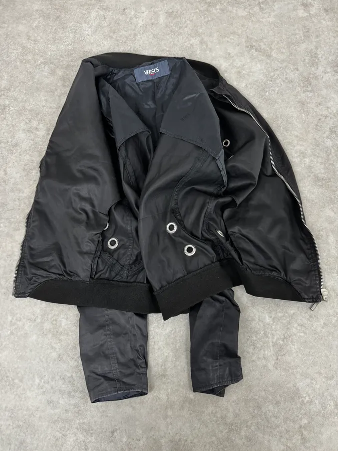2000s Versace Black Eyled Multi Zips Jacket - Image 7