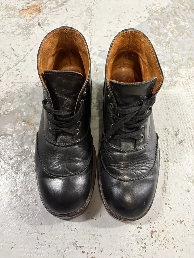 2000s Versace Black Leather Laced Boots - Image 2