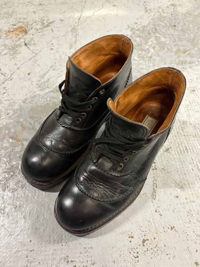 2000s Versace Black Leather Laced Boots - Image 3