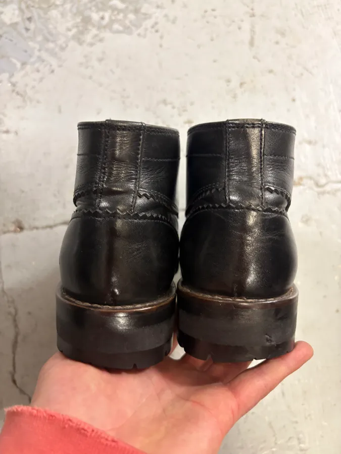 2000s Versace Black Leather Laced Boots - Image 7