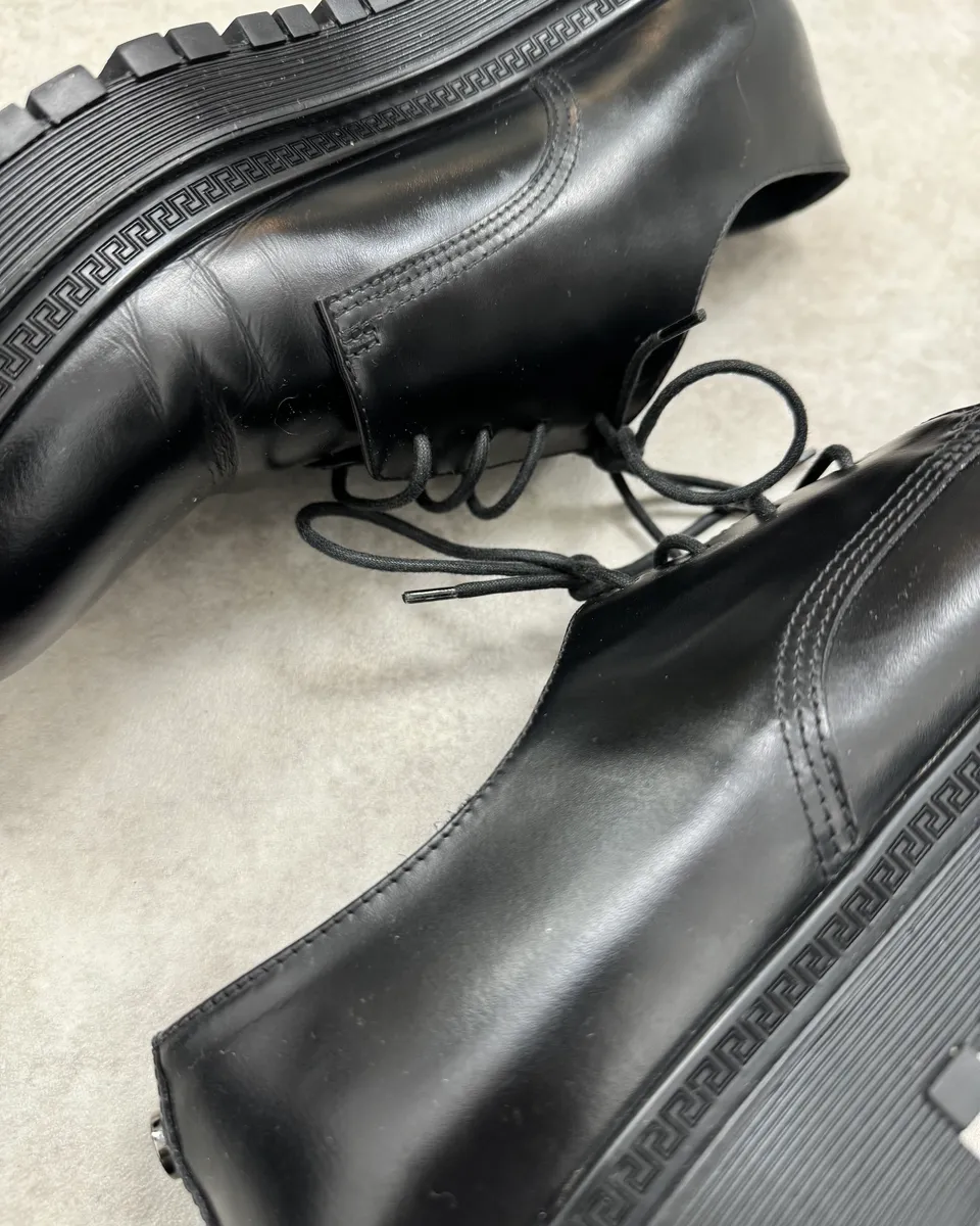 2000s Versace Black Leather Oxford Derby Boots - Image 5