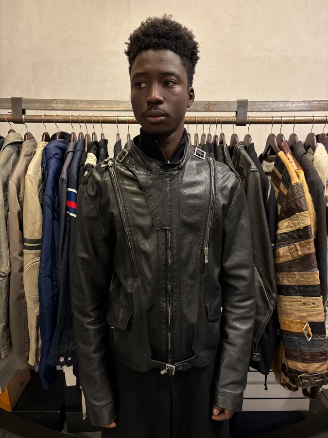 2000s Versace Black Leather Zip Utility Jacket - Image 2