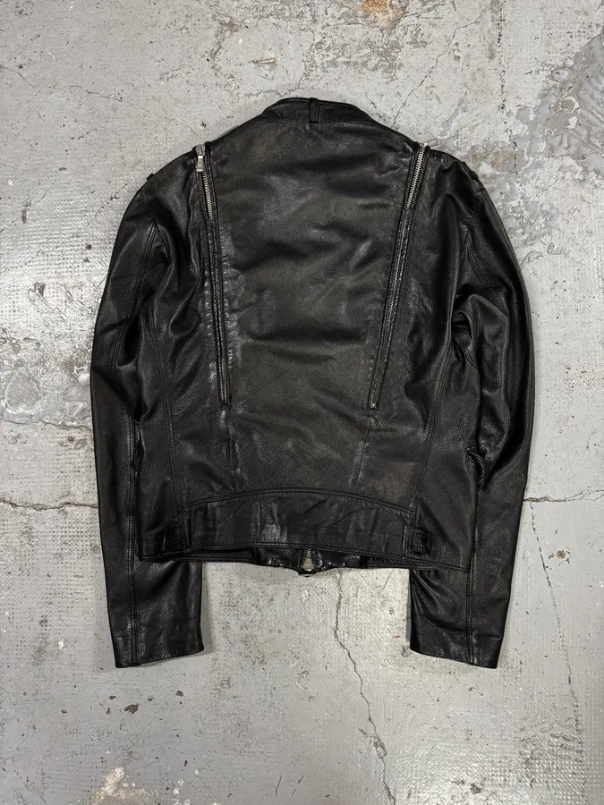 2000s Versace Black Leather Zip Utility Jacket - Image 4