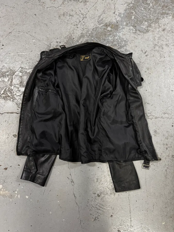 2000s Versace Black Leather Zip Utility Jacket - Image 7