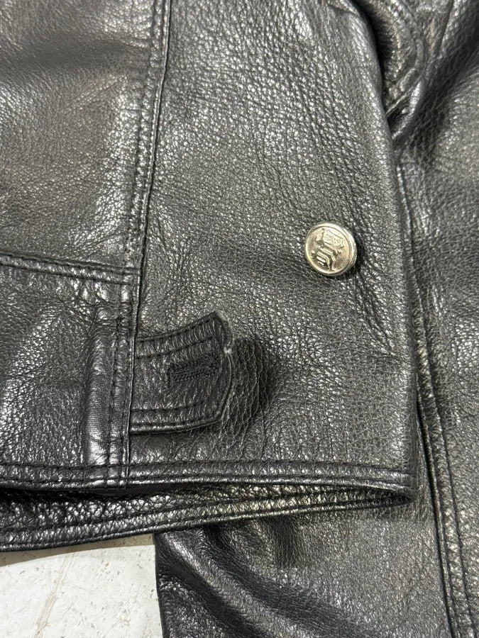 2000s Versace Black Leather Zip Utility Jacket - Image 8