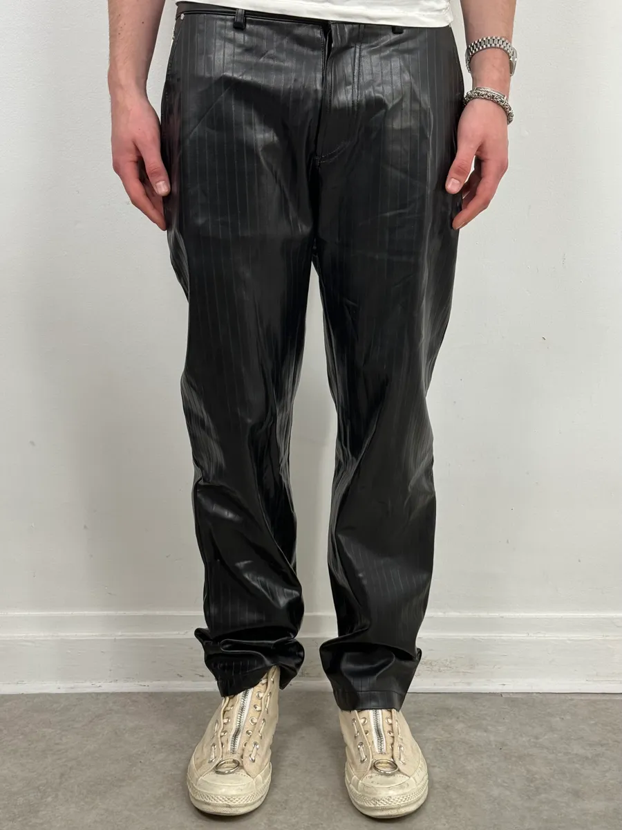 2000s Versace Black Lined Faux Leather Pants - Image 2