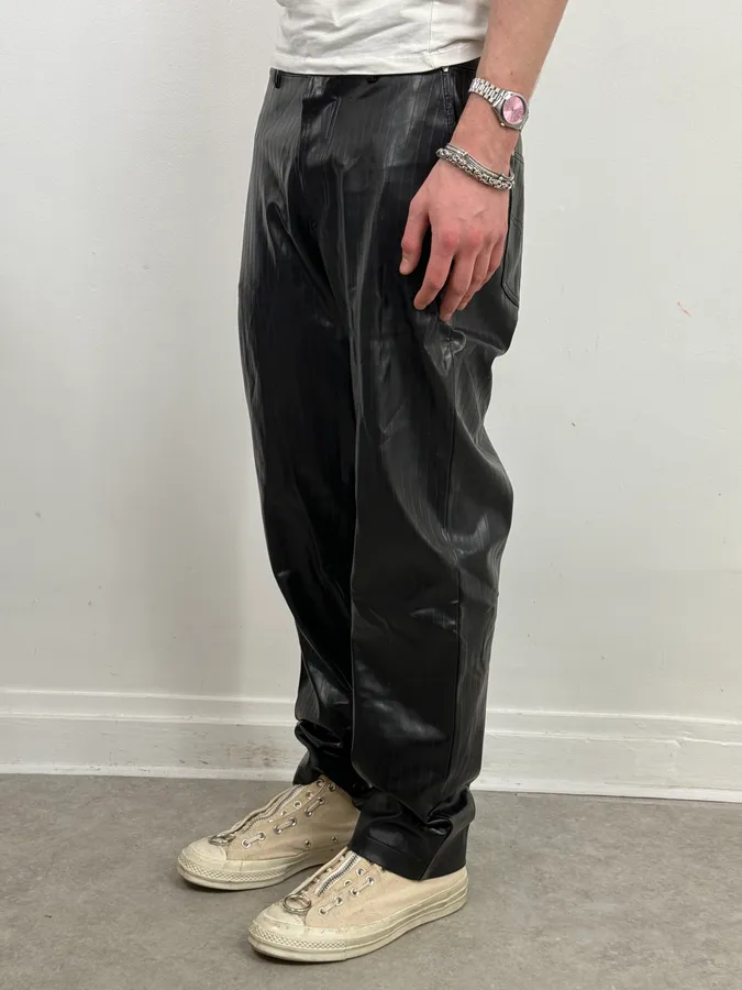 2000s Versace Black Lined Faux Leather Pants - Image 3