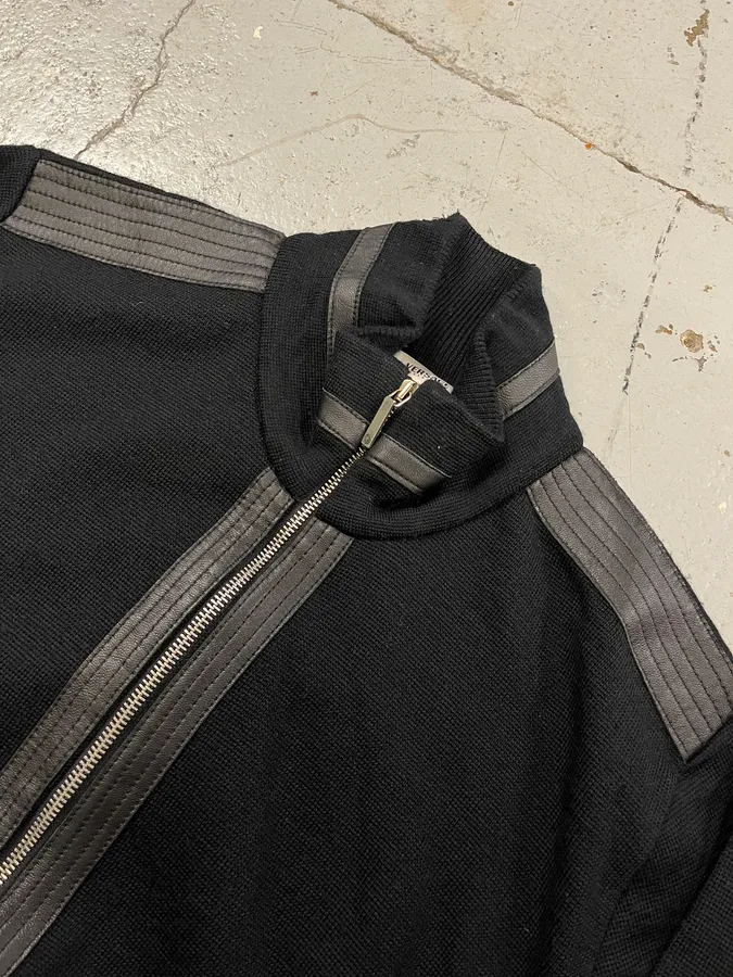 2000s Versace Black Wool & Leather Hybrid Jacket - Image 5