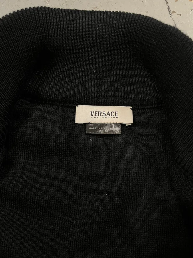 2000s Versace Black Wool & Leather Hybrid Jacket - Image 9