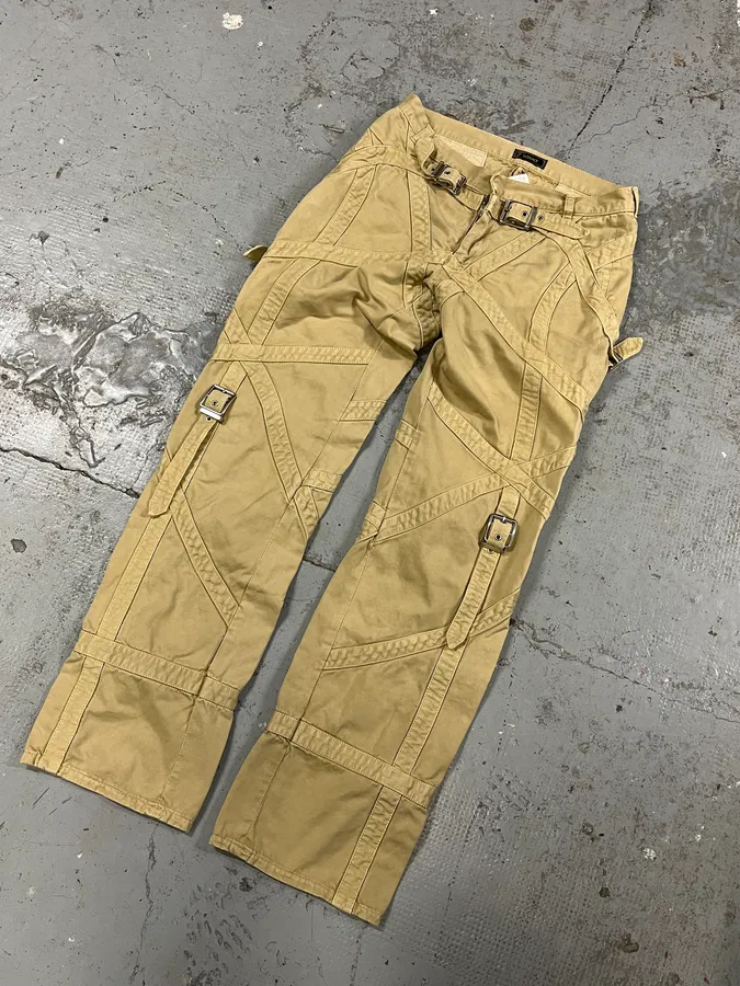 2000s Versace Bondage Beige Cargo Pants - Image 6