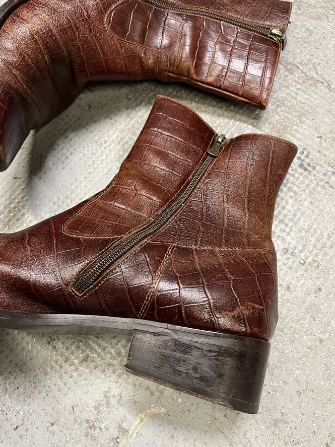 2000s Versace Bordeaux Crocodile Boots - Image 6
