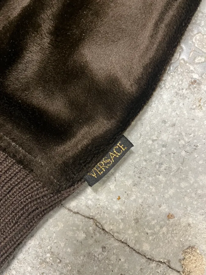 2000s Versace Brown Pony Hair Hybrid Zip-Up Sweater - Image 8