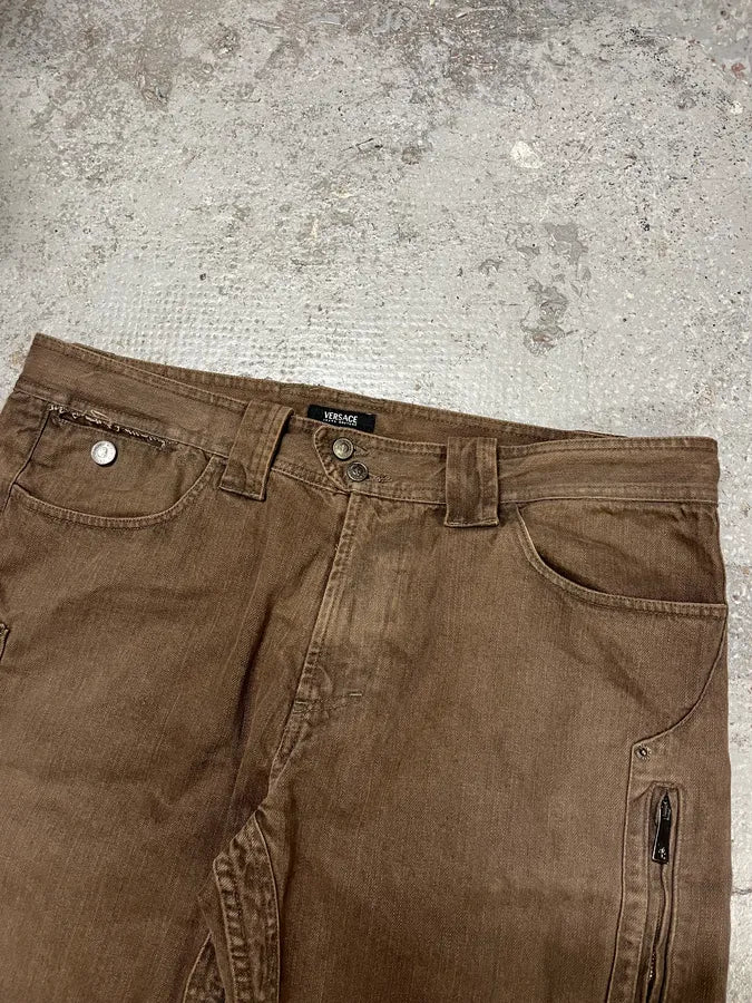 2000s Versace Brown Utility Cargo Large Pants - Image 5