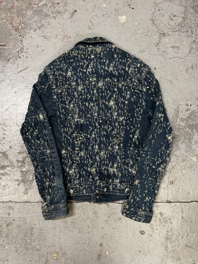 2000s Versace Distressed Studded Blue Denim Jacket - Image 6