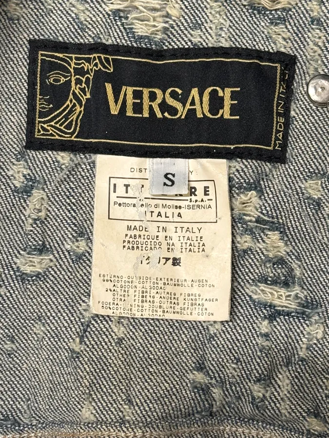 2000s Versace Distressed Studded Blue Denim Jacket - Image 9