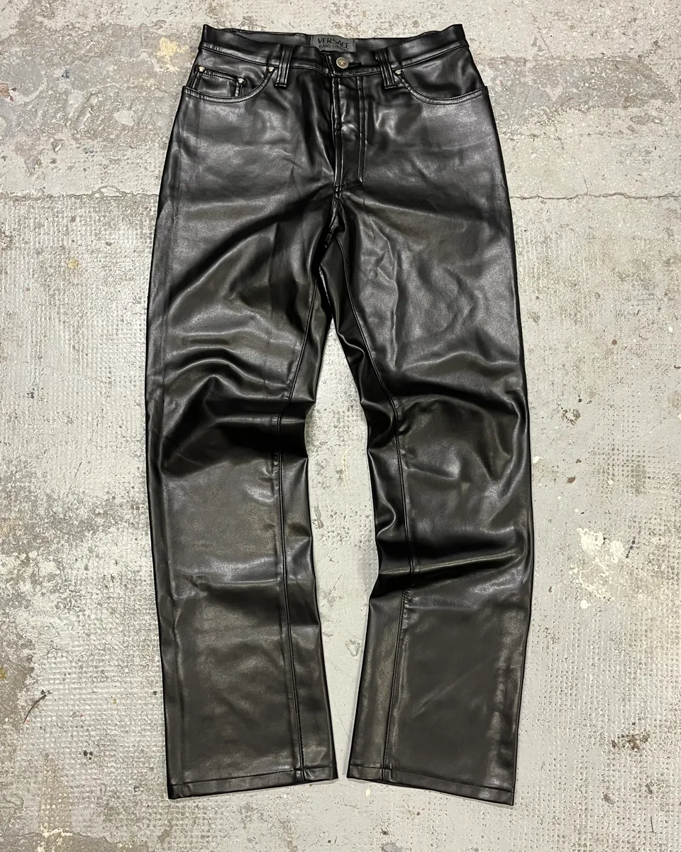 2000s Versace Eco Black Leather Pants
