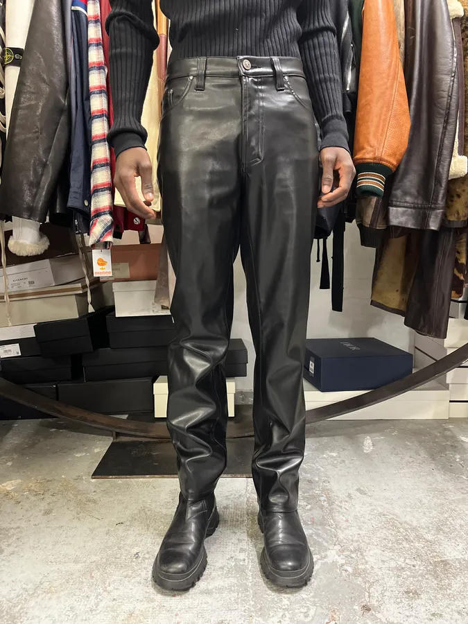 2000s Versace Eco Black Leather Pants - Image 2