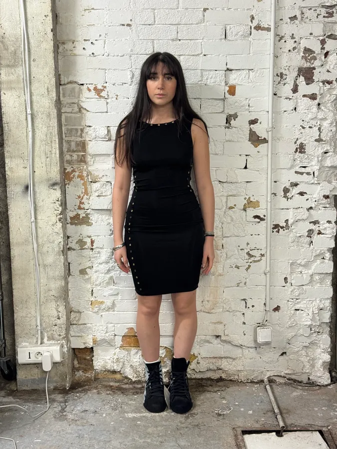 2000s Versace Eyelet Black Long Dress - Image 3