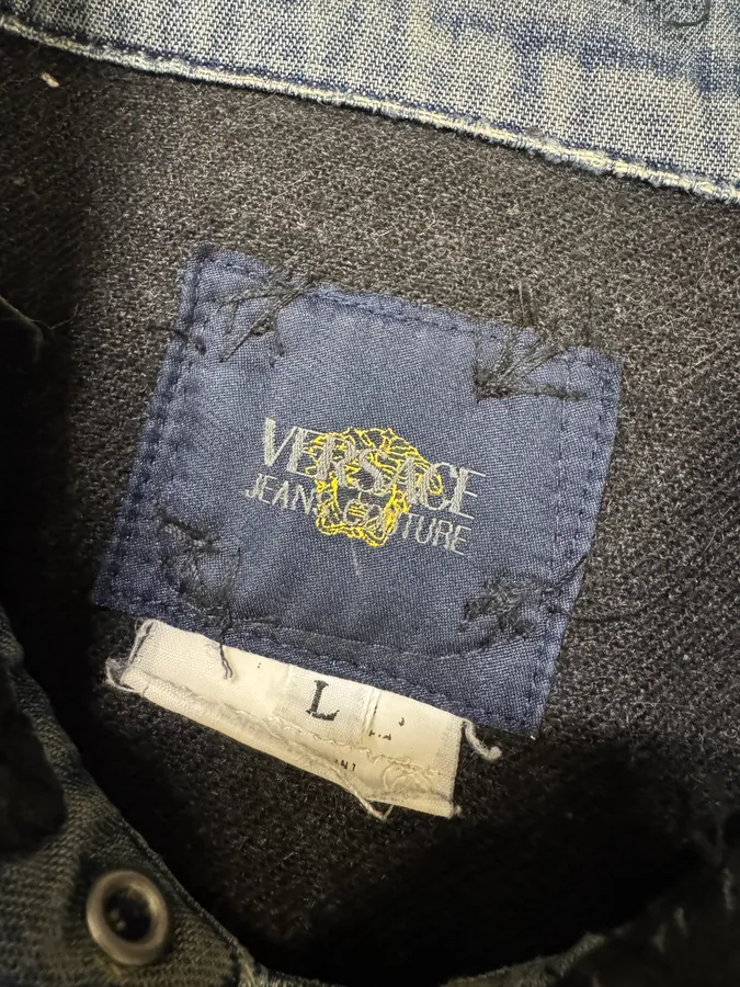 2000s Versace Eyelet Blue Denim Jacket - Image 9