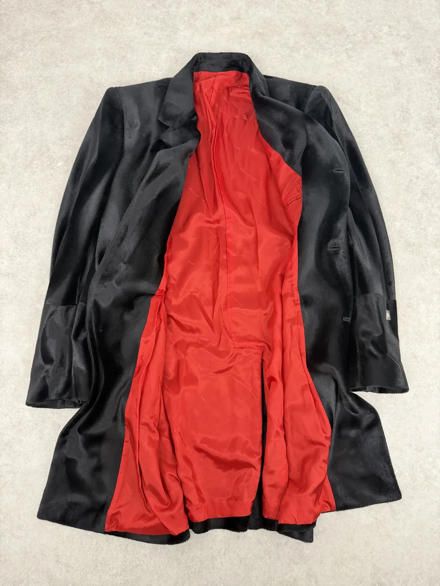 2000s Versace Faux Fur Black Imperial Trench Coat - Image 7