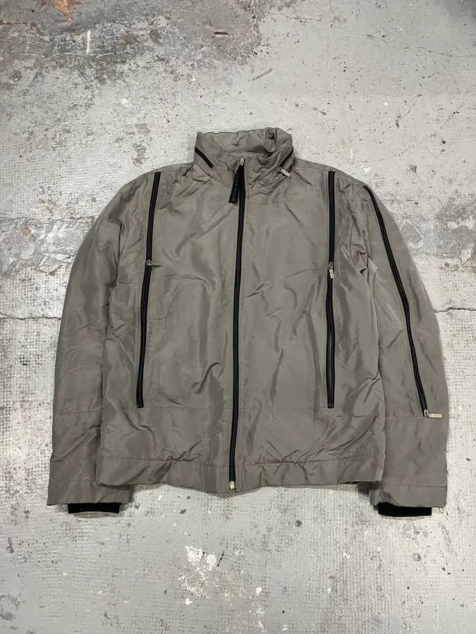 2000s Versace Grey Multi Zips Bomber Jacket