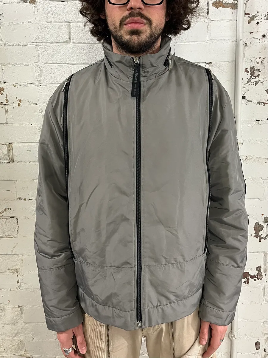2000s Versace Grey Multi Zips Bomber Jacket - Image 2