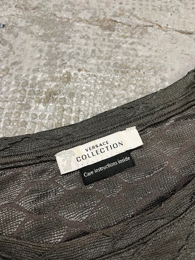 2000s Versace Grey Silk Earth Sweater - Image 8