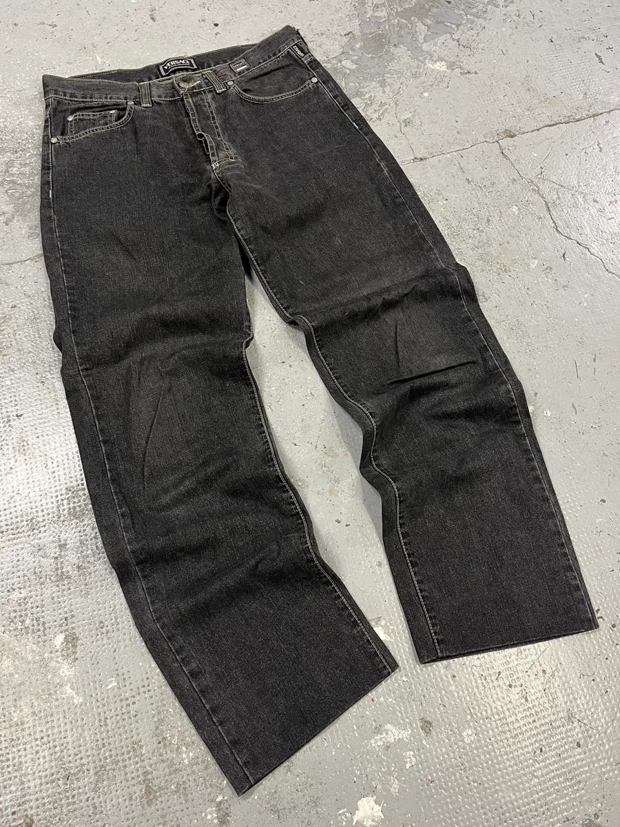 2000s Versace Grey Straight Denim Jeans - Image 5