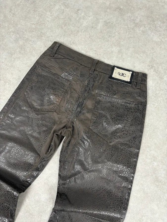 2000s Versace Leather Reptile Texture Pants - Image 7