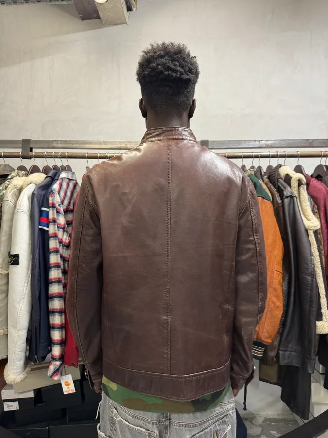 2000s Versace Napoleon Brown Leather Jacket - Image 3