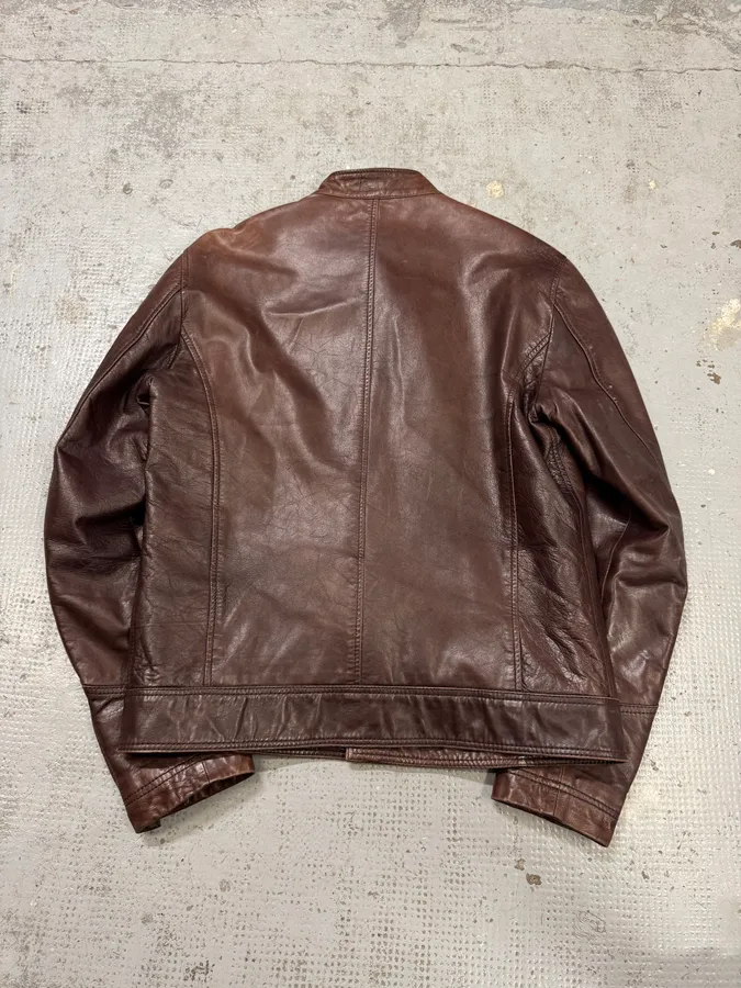 2000s Versace Napoleon Brown Leather Jacket - Image 4