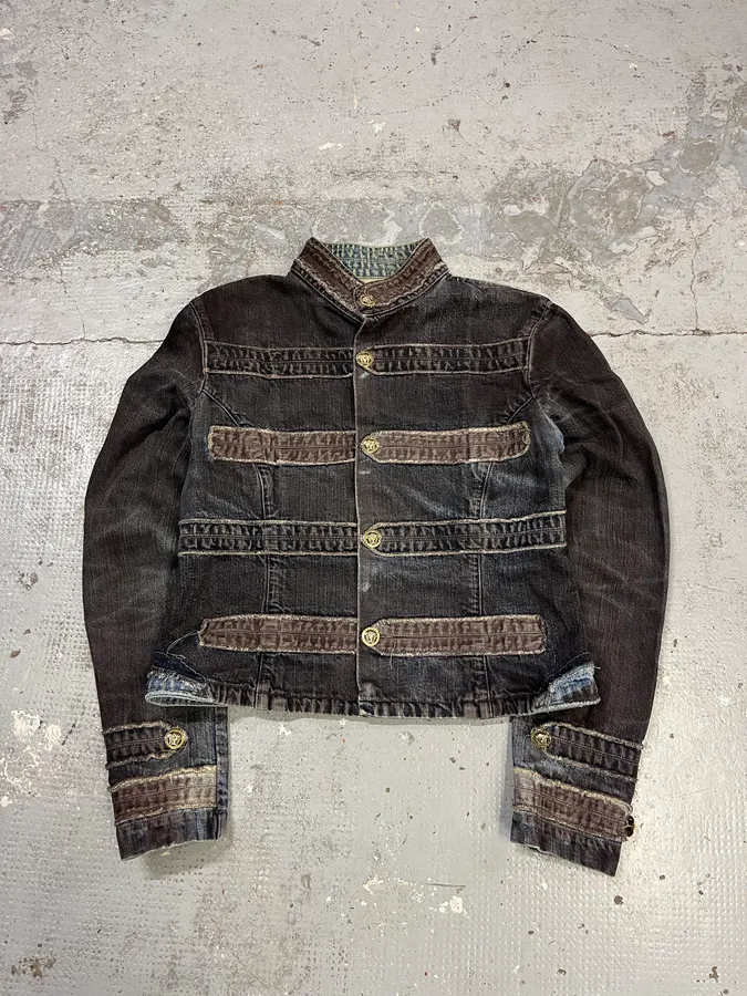 2000s Versace Napoleon Dark Grey Denim Jacket - Image 4