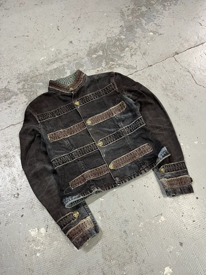 2000s Versace Napoleon Dark Grey Denim Jacket - Image 5