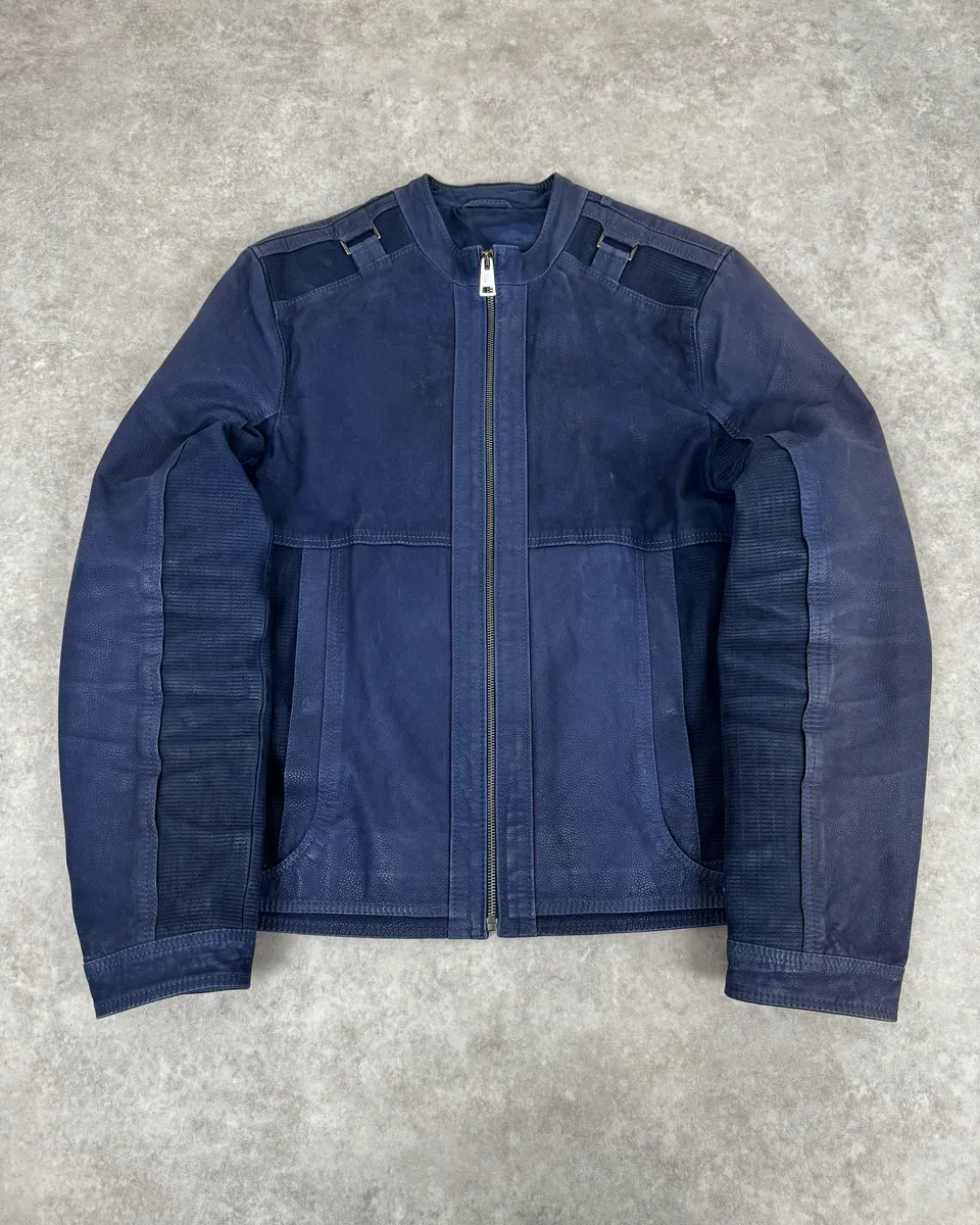 2000s Versace Navy Biker Leather Jacket