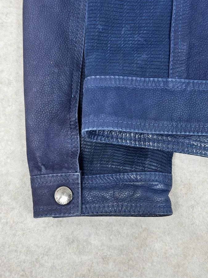 2000s Versace Navy Biker Leather Jacket - Image 10