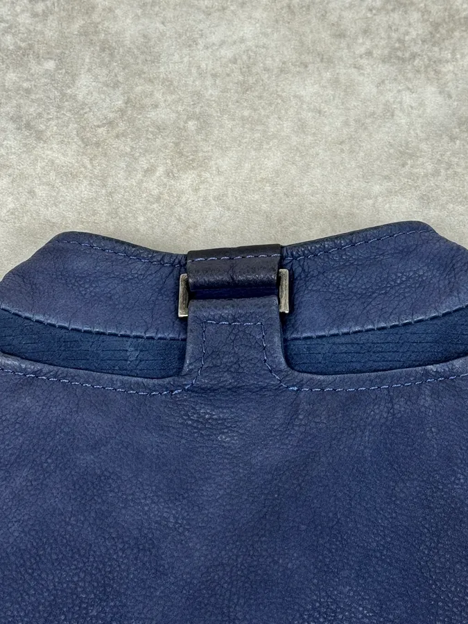 2000s Versace Navy Biker Leather Jacket - Image 11