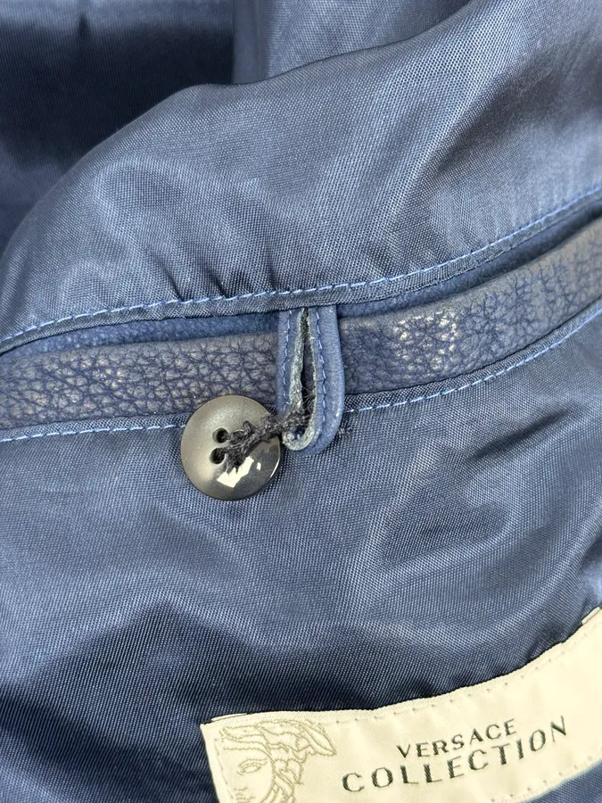 2000s Versace Navy Biker Leather Jacket - Image 13