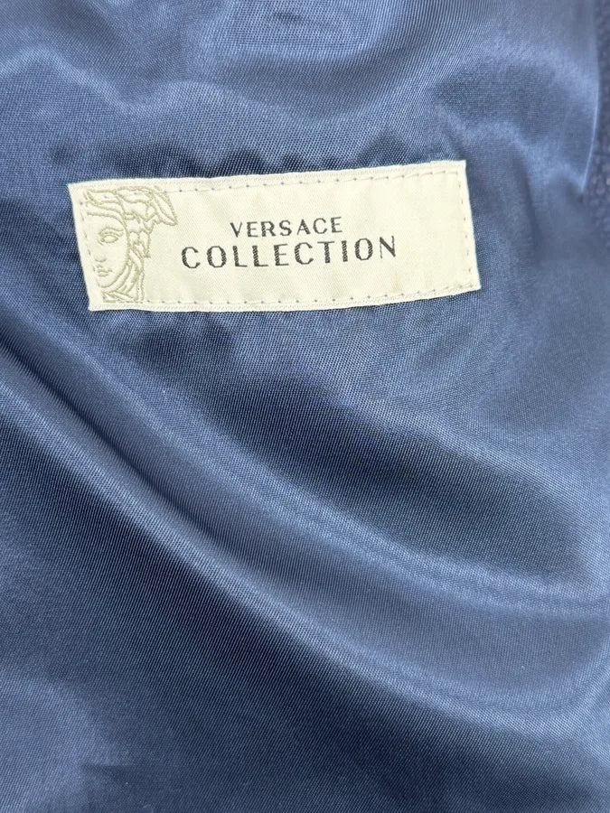 2000s Versace Navy Biker Leather Jacket - Image 14