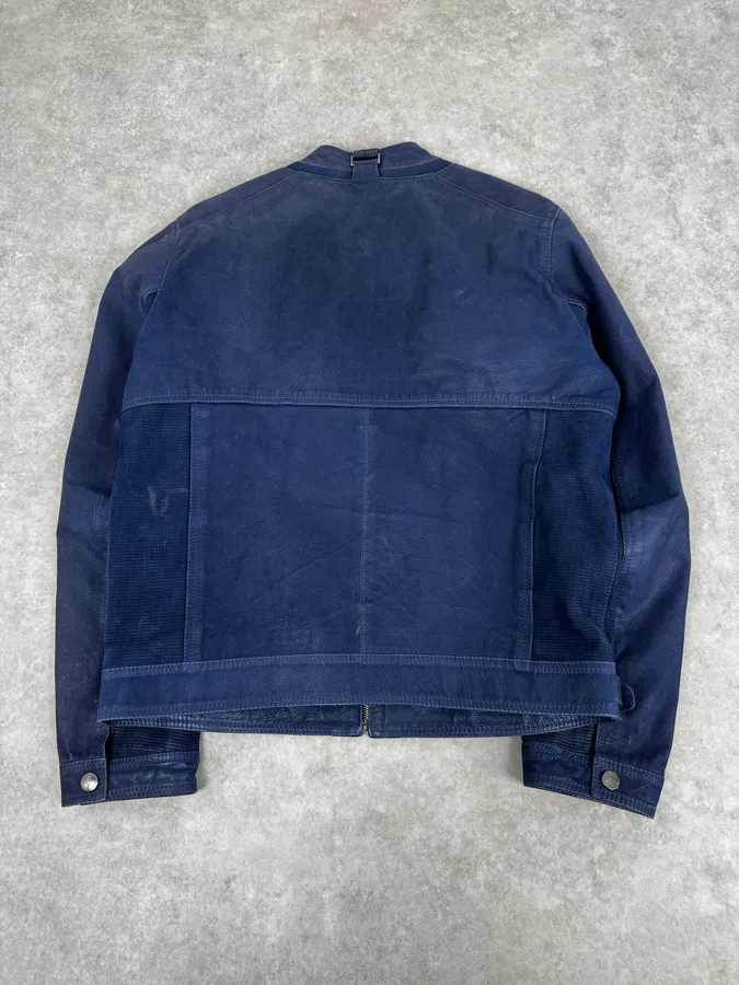 2000s Versace Navy Biker Leather Jacket - Image 4
