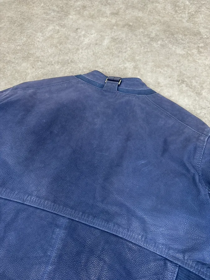 2000s Versace Navy Biker Leather Jacket - Image 6