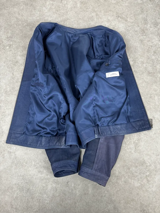 2000s Versace Navy Biker Leather Jacket - Image 7