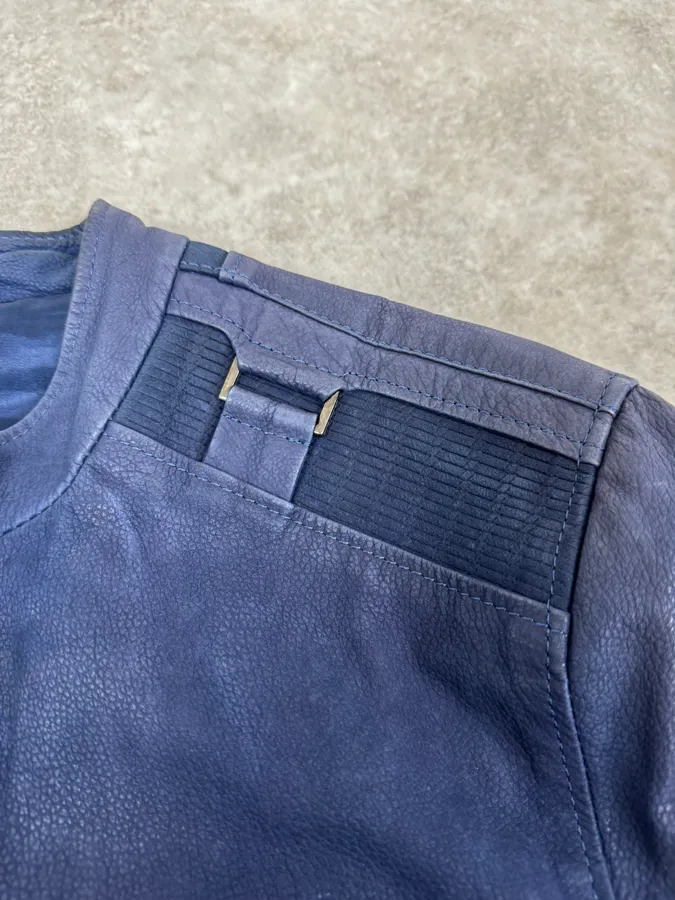 2000s Versace Navy Biker Leather Jacket - Image 8