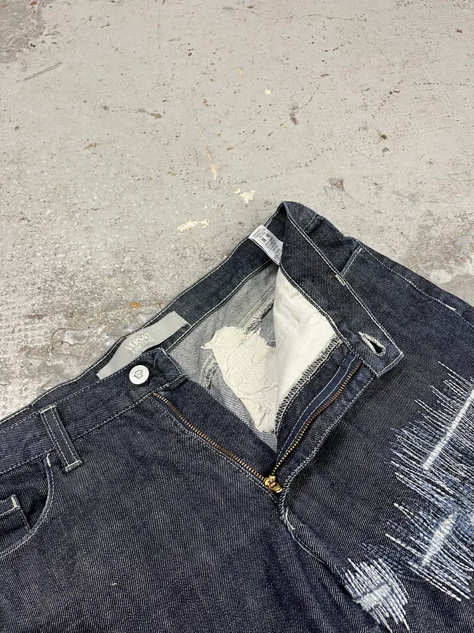 2000s Versace Navy Brut Distressed Patchwork Denim Jeans - Image 11